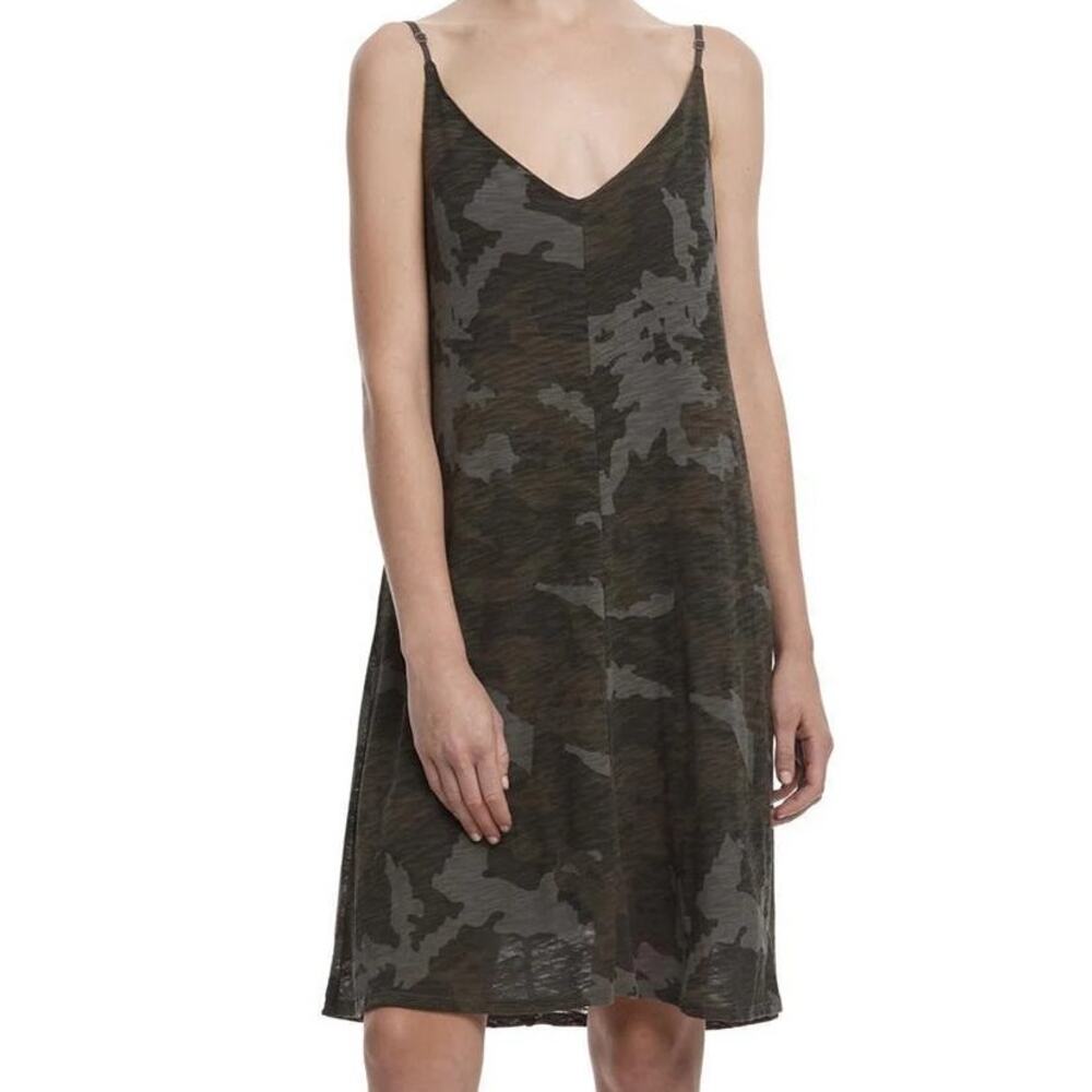 ATM Camo Slip Dress Mini V Neck Lightweight Flowy 100% Cotton Cozy Blue Small